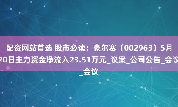 配资网站首选 股市必读：豪尔赛（002963）5月20日主力资金净流入23.51万元_议案_公司公告_会议